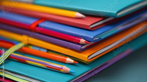 Colorful Notebooks and Pencils.