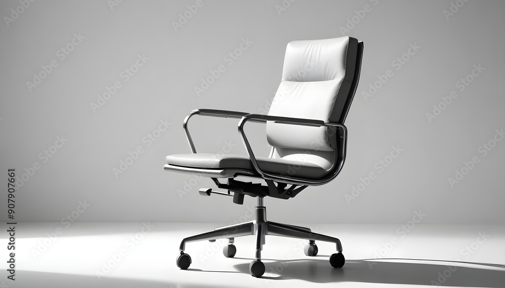 A modern office chair is made from gray leather and is isolated on a white background A modern office chair is made from gray leather and is isolated on a white background
