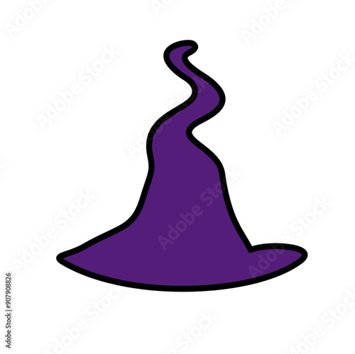Purple silhouette of halloween witch hat. Vector illustration