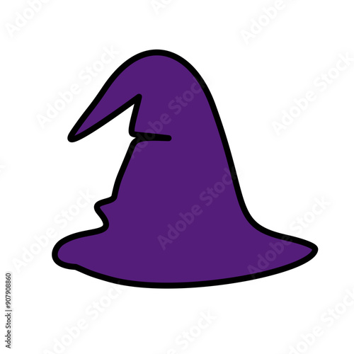 Purple silhouette of halloween witch hat. Vector illustration