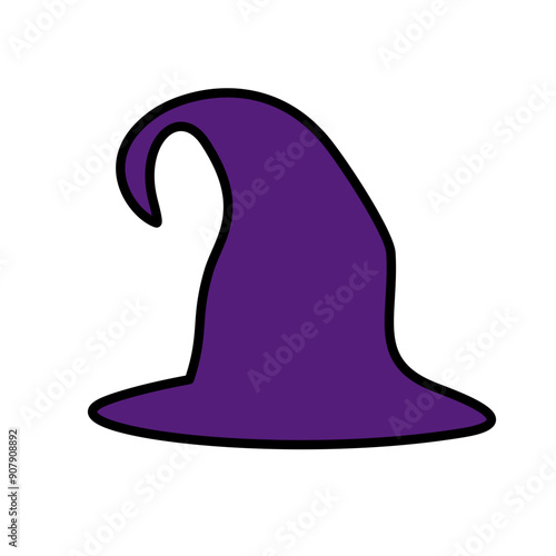 Purple silhouette of halloween witch hat. Vector illustration