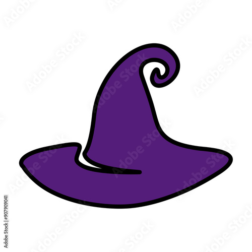 Purple silhouette of halloween witch hat. Vector illustration