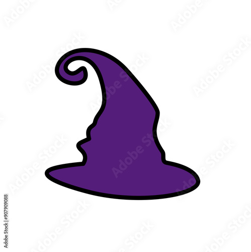 Purple silhouette of halloween witch hat. Vector illustration
