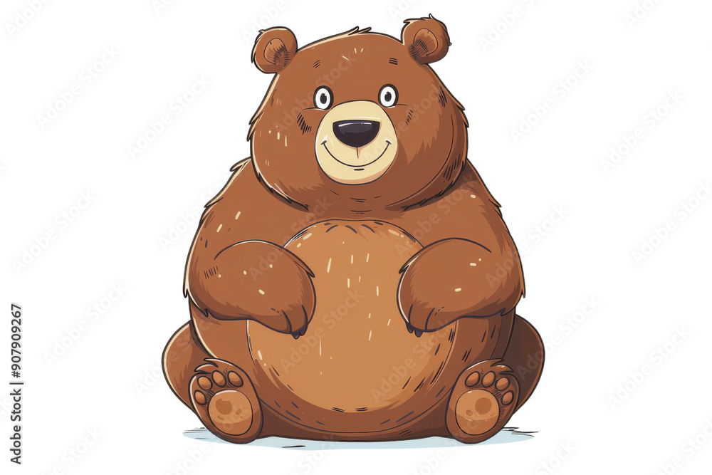 Fototapeta premium A cute and cartoonish bear character, featuring a friendly expression and a round belly, perfect for children's illustrations. Isolated on transparent background.