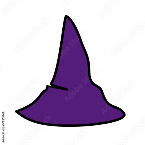 Purple silhouette of halloween witch hat. Vector illustration