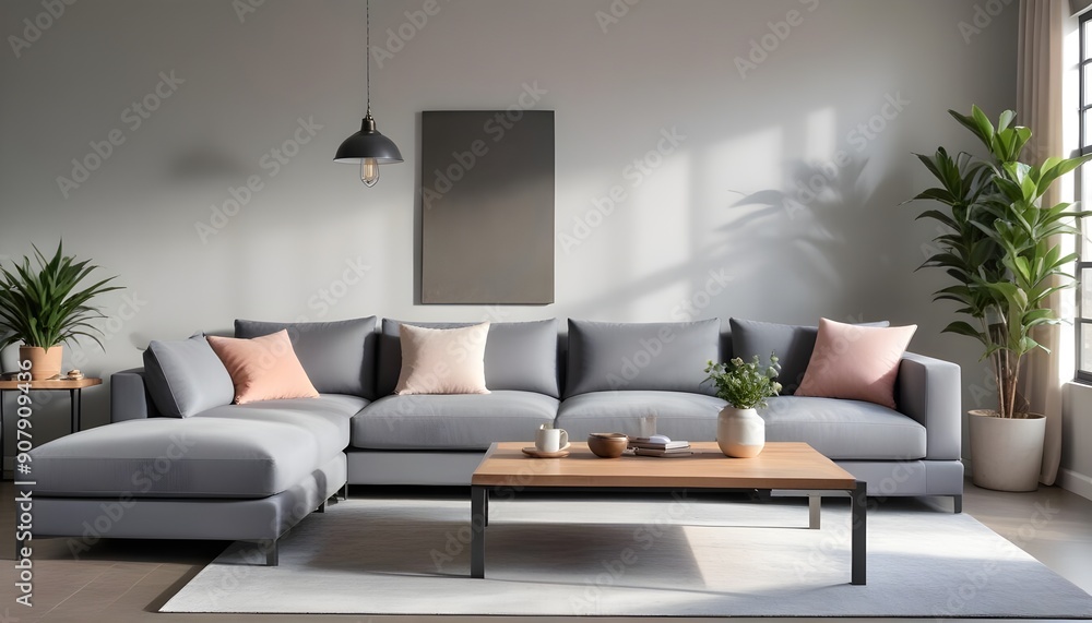 A modern indoor living room has a comfortable sofa A modern indoor living room has a comfortable sofa
