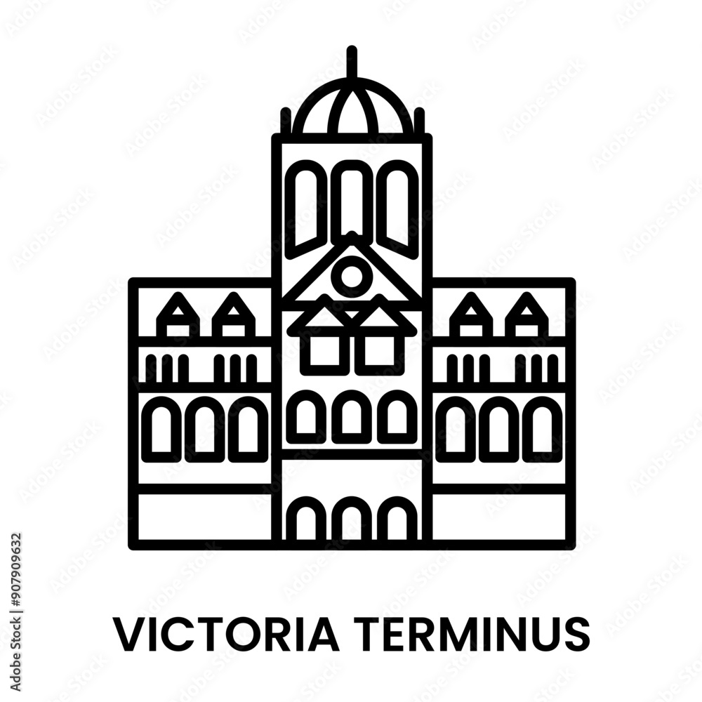 Victoria Terminus. Chhatrapati Shivaji Maharaj Terminus, Mumbai, Maharastra, India. Minimalist line art icon, a historical landmark for web, mobile apps and UI. Victoria Terminus. Chhatrapati Shivaji Maharaj Terminus, Mumbai, Maharastra, India. Minimalist line art icon, a historical landmark for web, mobile apps and UI.