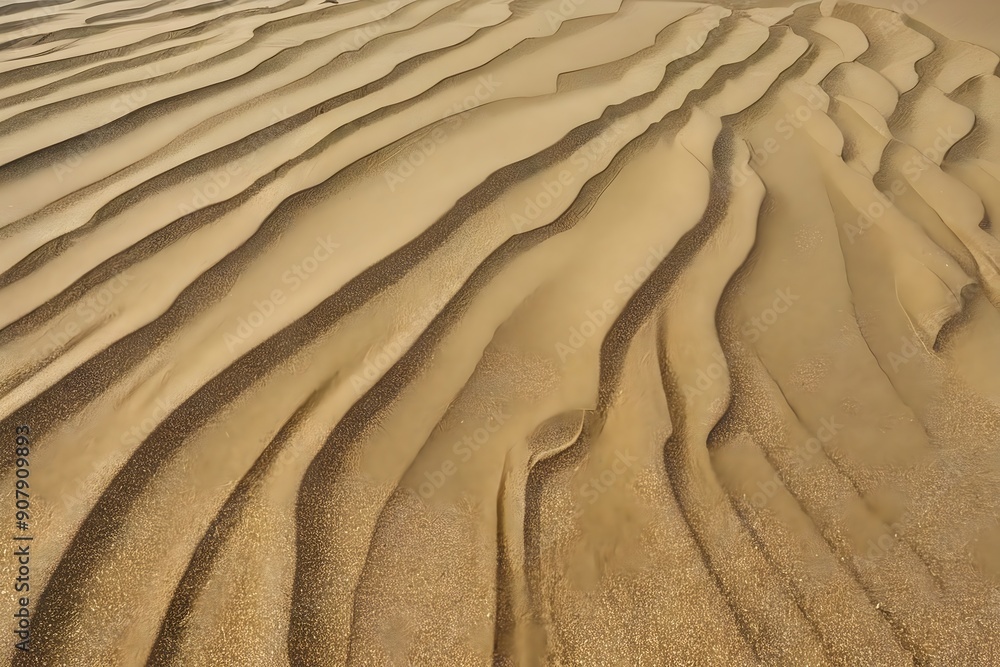 Fototapeta premium Wind-swept sand ripples in the desert. Brown dune textures with flowing lines.