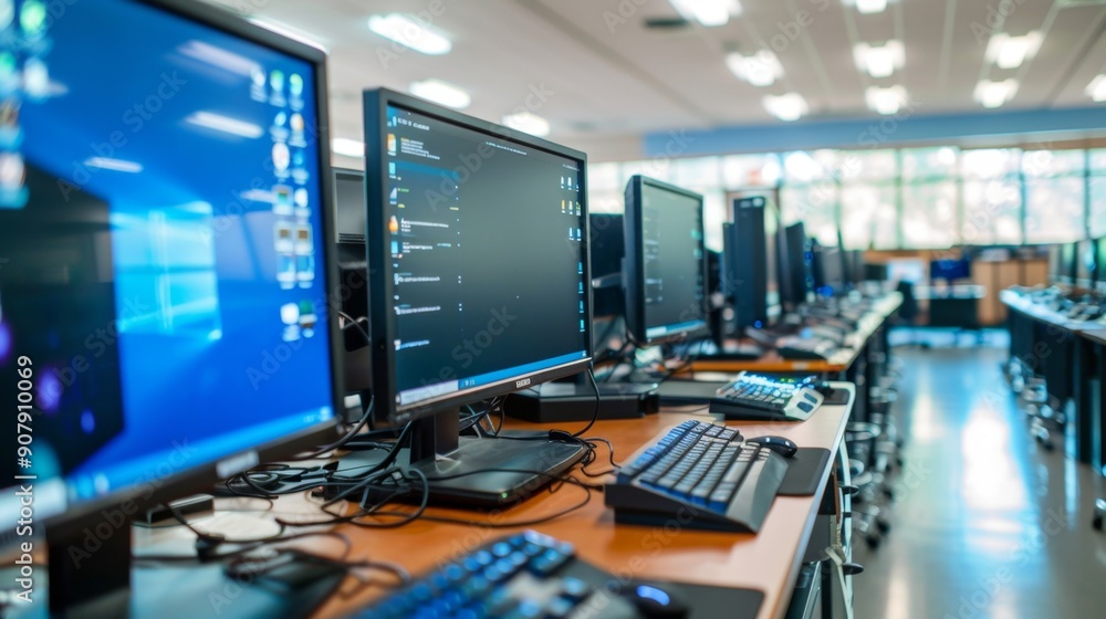 Row of Computers in a Modern Office Row of Computers in a Modern Office