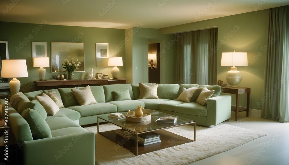 Fototapeta premium A modern home interior has elegant decoration and lighting