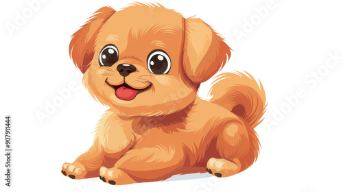 Cute cartoon dog with a fluffy fur, bright eyes, and a cheerful expression, perfect for pet lovers and children's illustrations. Isolated on transparent background.