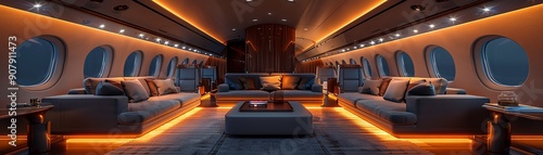 Wallpaper Mural Luxurious private jet interior with cozy seating and warm lighting Torontodigital.ca