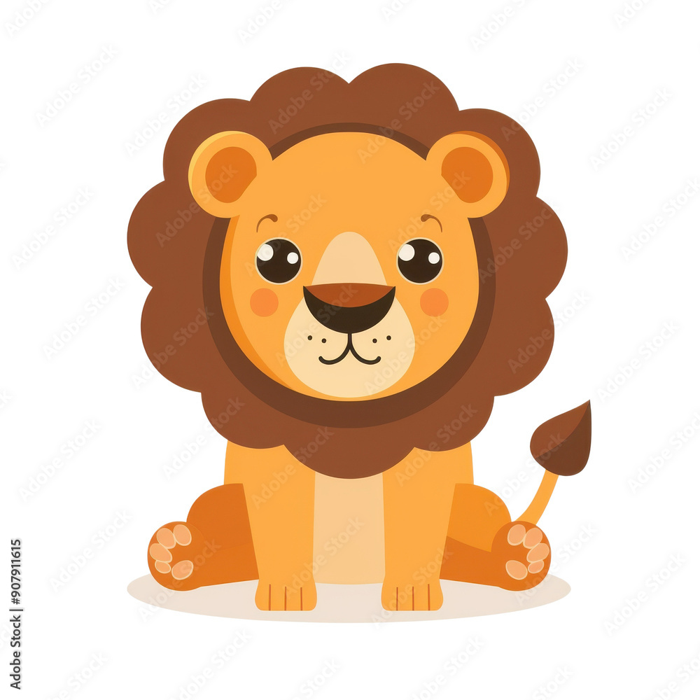 Obraz premium Cute cartoon lion illustration, perfect for kids' designs, educational materials, or animal-themed projects. Isolated on transparent background.