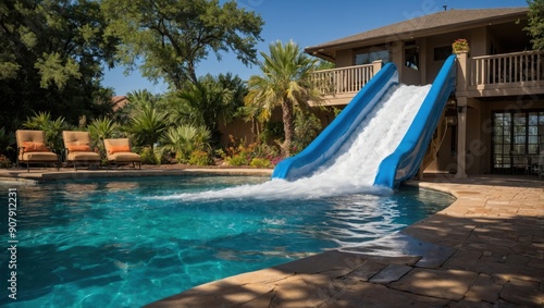 A water slide that falls into the pool