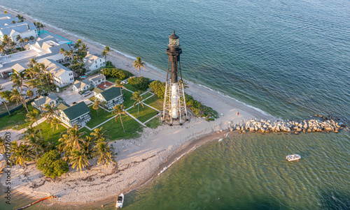 Hillsboro Lighthouse aerial view angle 3, Hillsboro Beach Florida, USA : Established in 1907 this is one of about 30 lighthouses in the state of Florida.
