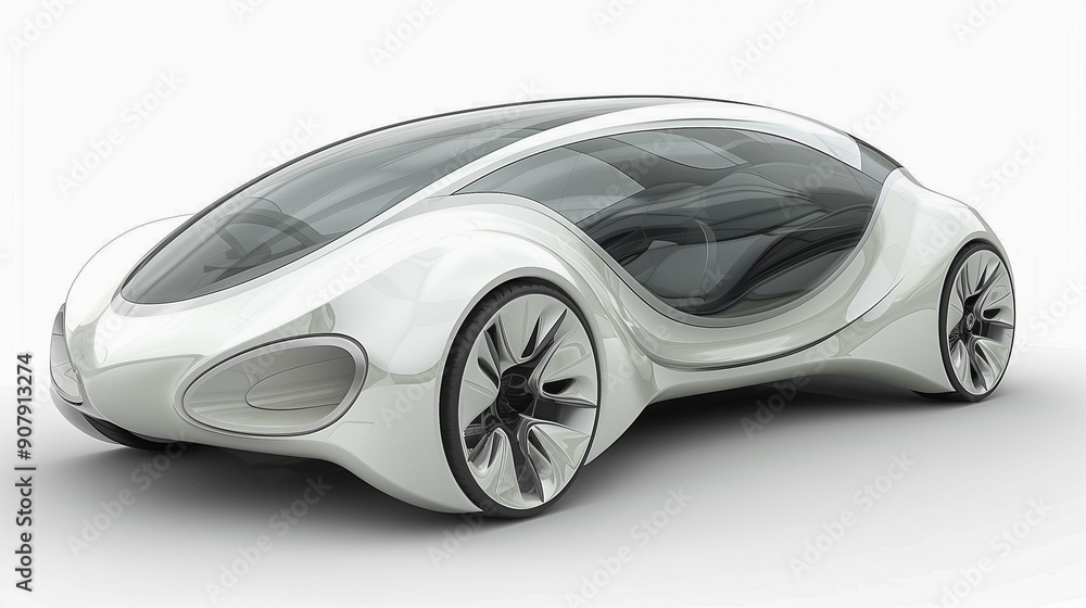 Sleek White Concept Car with Fluid Design.. Sleek White Concept Car with Fluid Design..