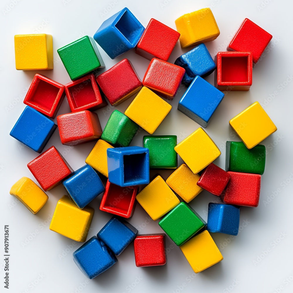 Colorful Building Blocks Scattered on White Background Colorful Building Blocks Scattered on White Background