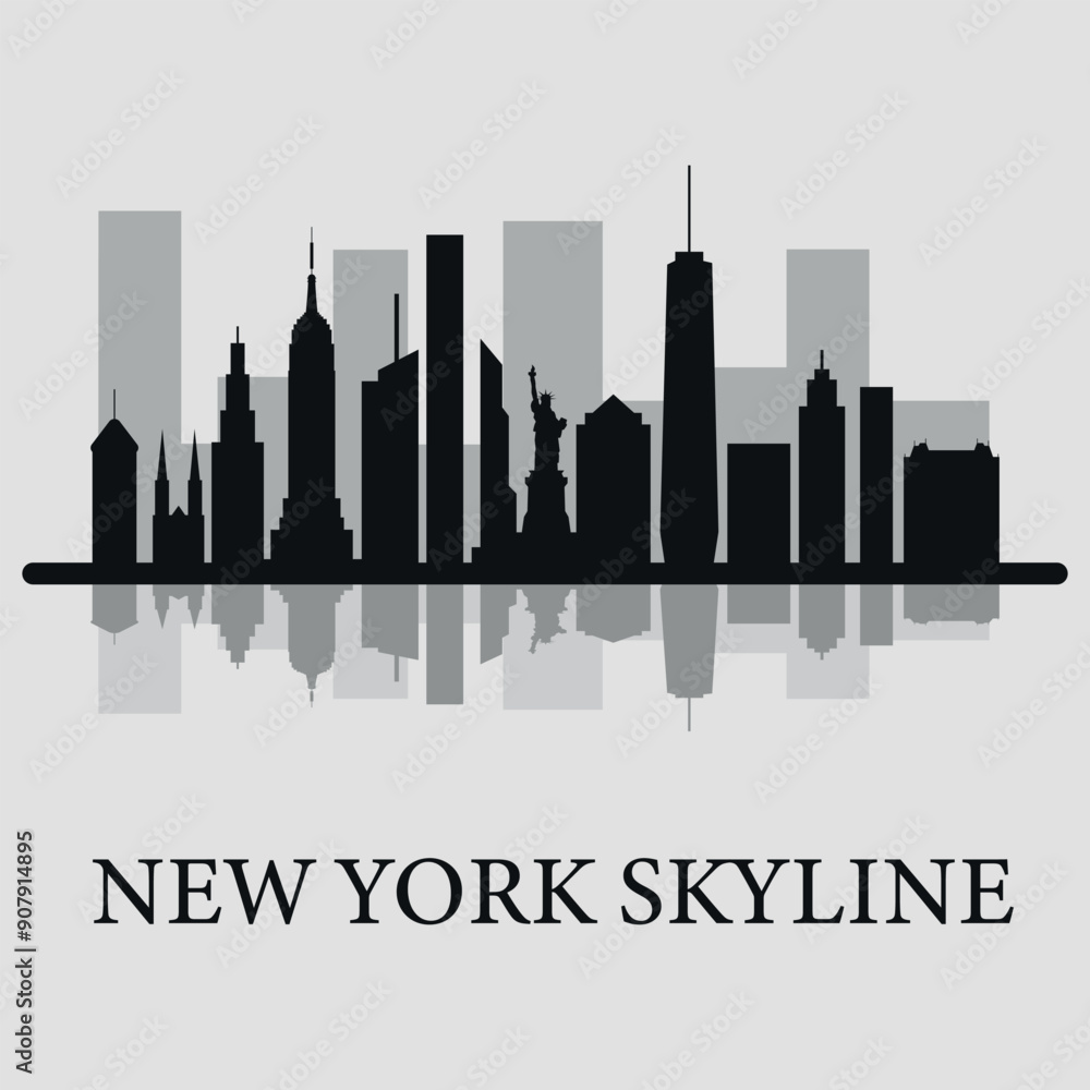 New York. The city skyline. Silhouettes of buildings. Vector on a gray background New York. The city skyline. Silhouettes of buildings. Vector on a gray background