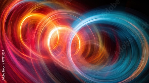 Light trails forming abstract spirals, organic shapes, vibrant and energetic