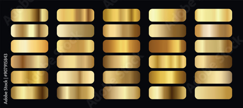 Golden gradients set.  Metallic gold gradients.  Elegant gold gradients collection.