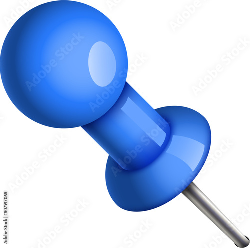 Blue push pin mockup. Shiny plastic thumbtack