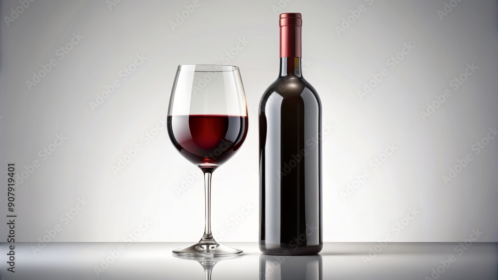 Luxurious bottle of rich red wine and elegant glass, meticulously rendered in exquisite detail, isolated on a pristine white background, evoking sophistication and refinement. Luxurious bottle of rich red wine and elegant glass, meticulously rendered in exquisite detail, isolated on a pristine white background, evoking sophistication and refinement.