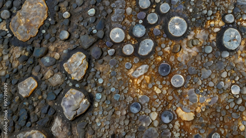  andesite with vesicular texture, showing tiny gas bubbles and mineral inclusions photo