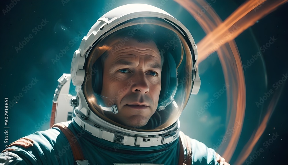 A man in space with a glowing halo A man in space with a glowing halo