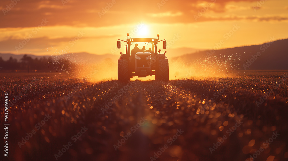 Tractor plowing a field at sunset. Tractor plowing a field at sunset.