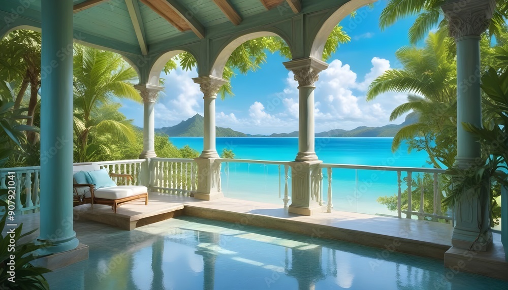 Luxurious terrace with a breathtaking view of the sea lagoon Luxurious terrace with a breathtaking view of the sea lagoon