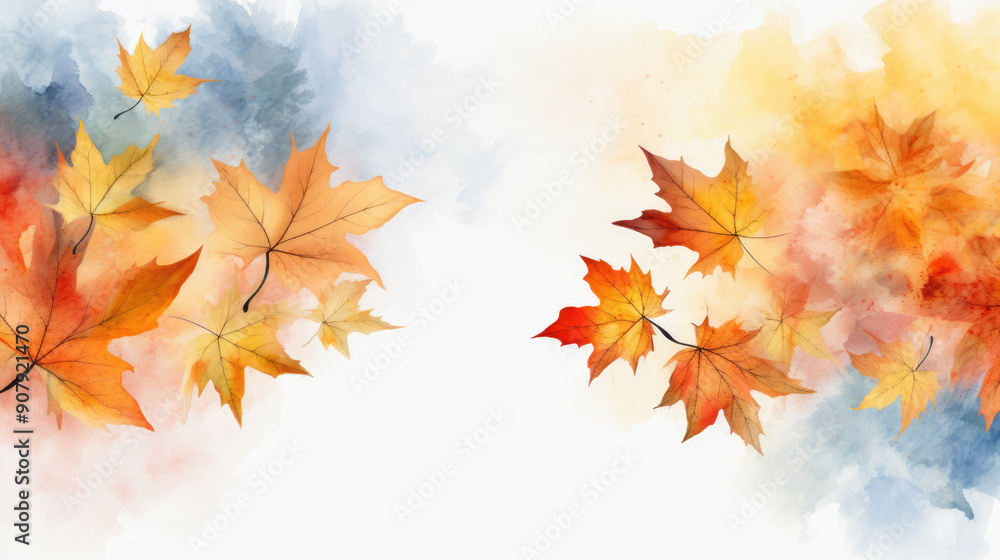 generated illustration of Autumn foliage in watercolor white background. generated illustration of Autumn foliage in watercolor white background.