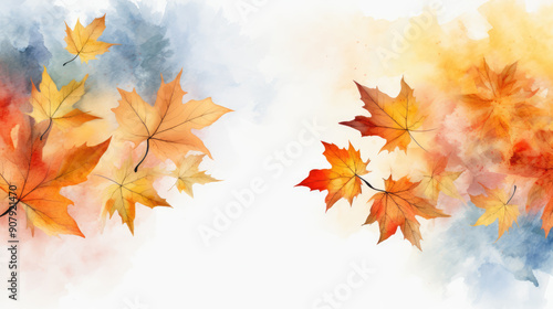 generated illustration of Autumn foliage in watercolor white background.