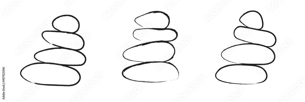 Balanced Zen stone logo template Vector Zen yoga stones stack or spa pebbles black and white graphic line illustration. Balanced Zen stone logo template Vector Zen yoga stones stack or spa pebbles black and white graphic line illustration.