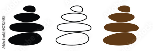 Balanced Zen stone logo template Vector Zen yoga stones stack or spa pebbles black and white graphic line illustration.