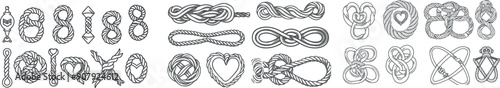 An isolated nautical knot, marine rope frames, sailboat and ship equipment. Decorative rope brushes, nautical travel decent clipart.