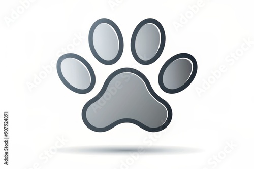 Simple, modern, and minimalist illustration of a stylized paw print icon isolated on a pure white background, symbolizing pets, animals, and love.