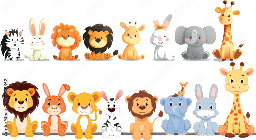 Obraz premium Wild characters wall stickers and decor nowaday modern art. Koala, cat, and crocodile peek out lines. Cartoon animals holding banners.