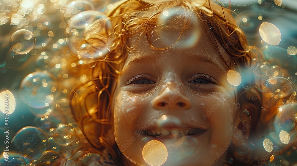 A close-up of a child’s face filled with joy as they play with a bubble machine, surrounded by floating bubbles. A close-up of a child’s face filled with joy as they play with a bubble machine, surrounded by floating bubbles.
