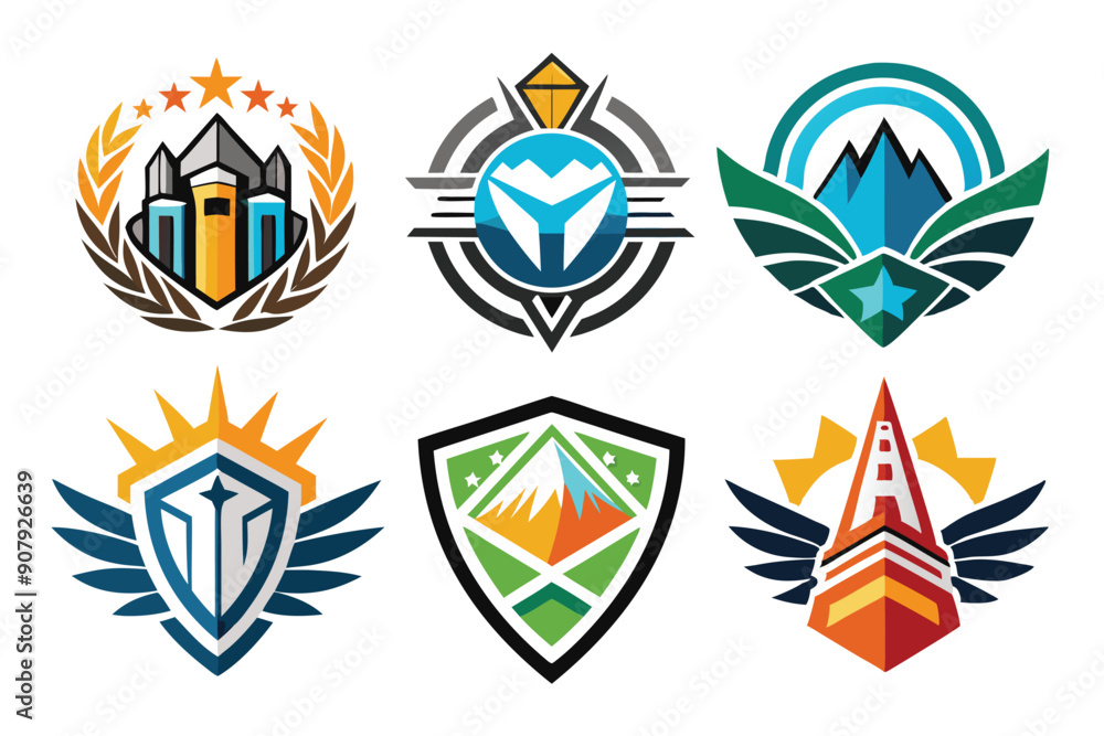 Set of Six Colorful Abstract Geometric Logo Designs Set of Six Colorful Abstract Geometric Logo Designs