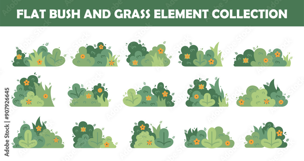 Flat bush and grass element vector collection Flat bush and grass element vector collection
