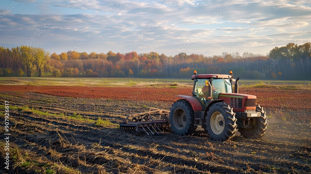 Obraz premium Tractor with a rotary rake