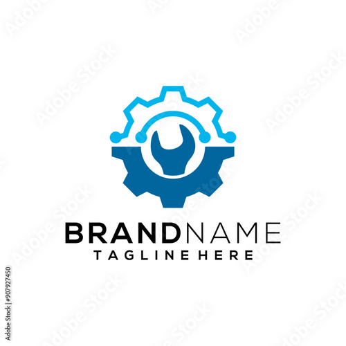 wrench gear tech logo. flat logo design. Mechanical engineering logo concept