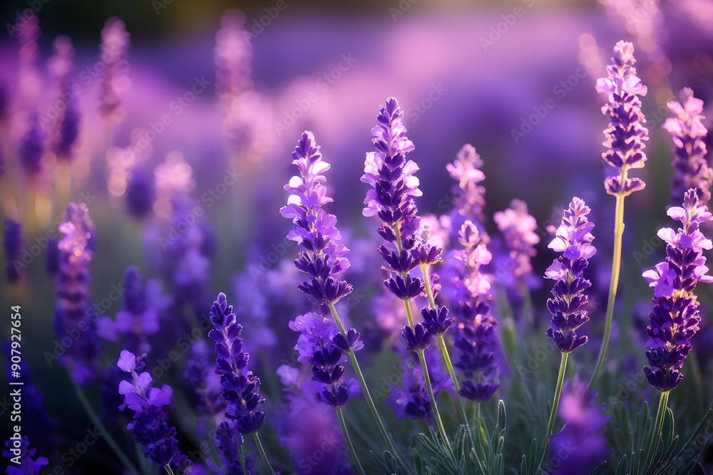 A close-up of vibrant purple lavender flowers in full bloom, set against a soft-focus background A close-up of vibrant purple lavender flowers in full bloom, set against a soft-focus background
