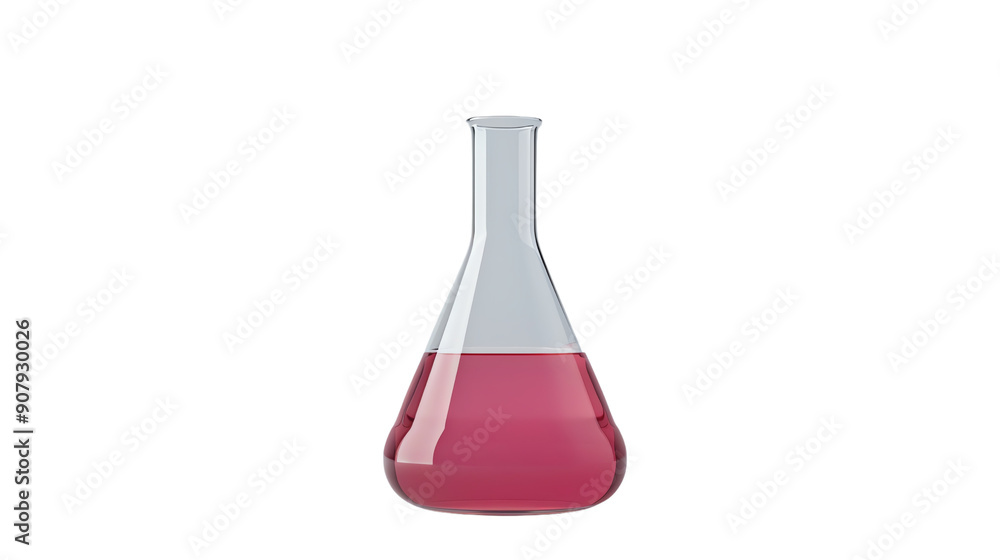 Glass laboratory flask with pink liquid isolated on white background. Perfect for scientific, educational, or medical use. Glass laboratory flask with pink liquid isolated on white background. Perfect for scientific, educational, or medical use.