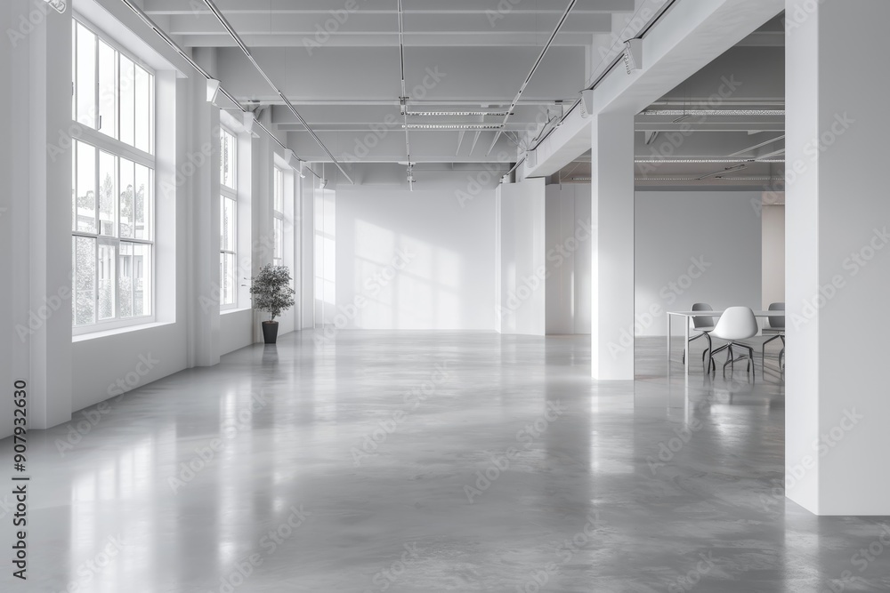 Obraz premium White open space office corridor with mock up wall, Generative AI