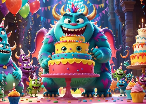 Funny birthday card with monsters