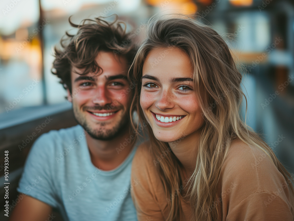 Portrait of smiling woman sitting with boyfriend Portrait of smiling woman sitting with boyfriend