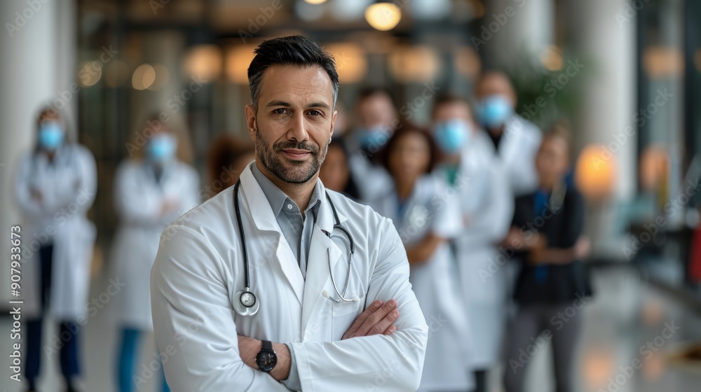 Pillar of Health: A Male Doctor Leading a Medical Team with Confidence. Pillar of Health: A Male Doctor Leading a Medical Team with Confidence.