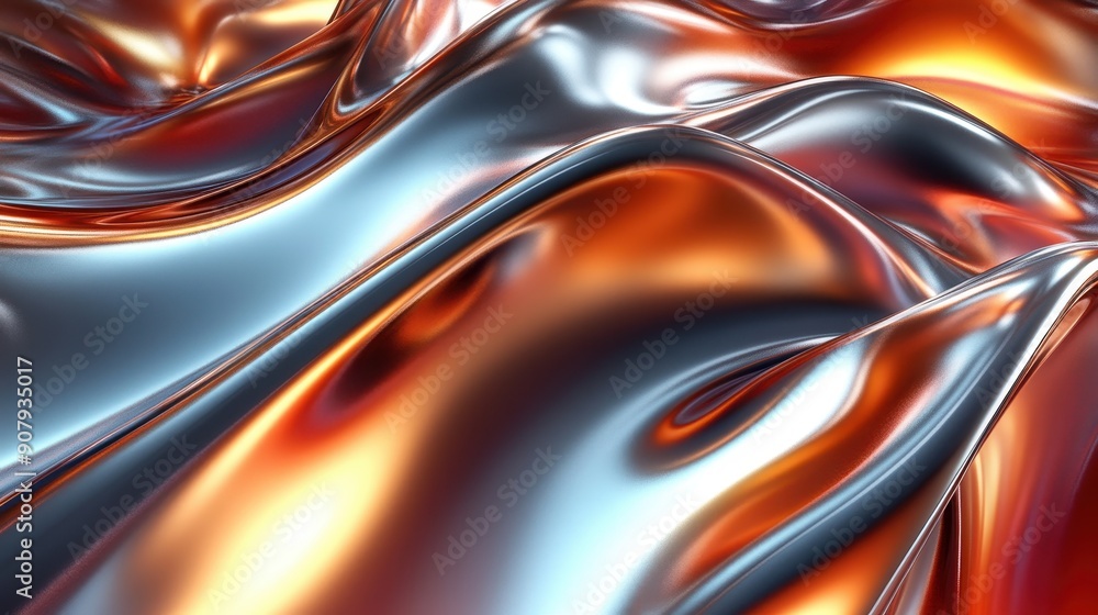 Obraz premium Fluid shapes in metallic colors, organic shapes, dynamic and futuristic