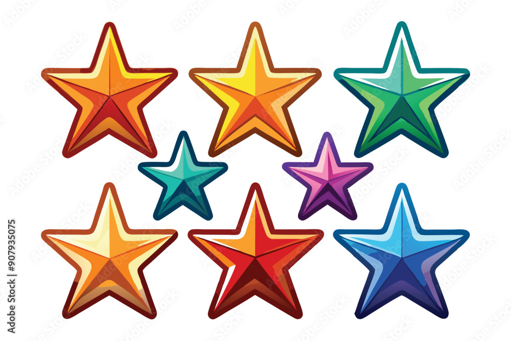 Eight Colorful Cartoon Stars with Glossy Texture Eight Colorful Cartoon Stars with Glossy Texture